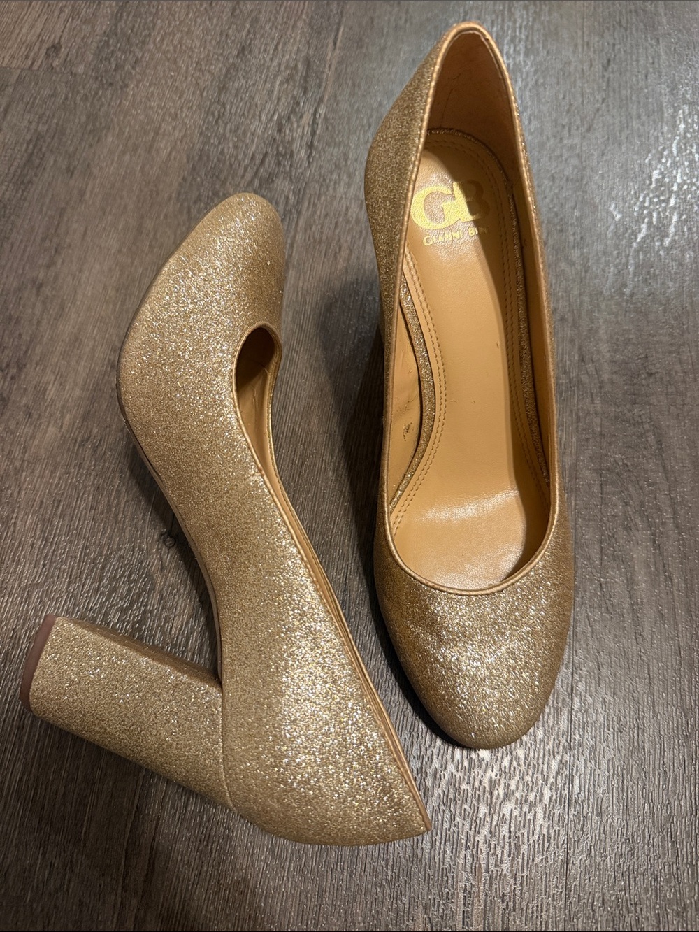 Gianni Bini Sparkling Gold Block Heel Pumps